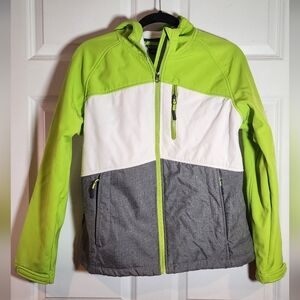 CB Sports Lime Green White Gray Lined Zip Up Hooded Windbreaker Jacket Large